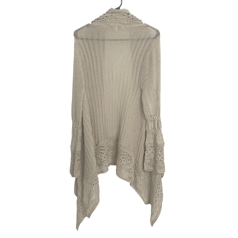 Boston Proper Womens Cardigan Open Knit Crochet Sharkbite M Tan Boho Coastal - Picture 2 of 7